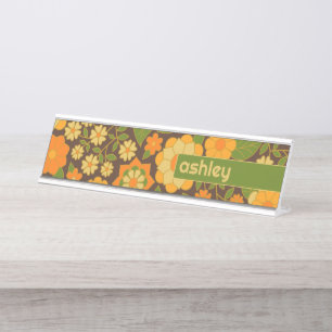 Trendy Retro Bloemen Patroon Aangepaste naam blok Bureau Naambordje