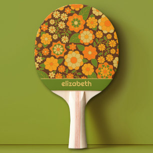 Trendy Retro Bloemen Patroon Aangepaste naam blok Tafeltennisbatje