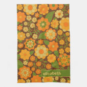 Trendy Retro Bloemen Patroon Aangepaste naam blok Theedoek (Verticaal)