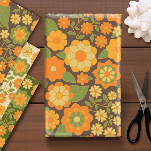 Trendy Retro Bloemen Patroon - funky Inpakpapier Vel