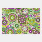Trendy Retro Bloemen Patroon - kleurrijk Inpakpapier Vel (Voorkant)