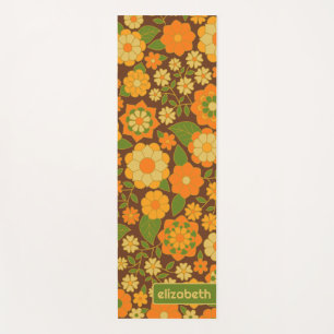Trendy Retro Bloemmotief Aangepaste naam blok  Yogamat