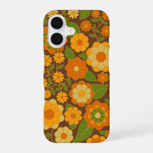 Trendy Retro Bloemmotief met naamblok iPhone 16 Hoesje
