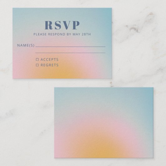 Trendy Retro Celestial Blue Gradient RSVP Informatiekaartje (Voorkant / Achterkant)