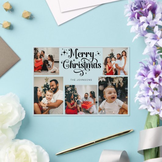 Trendy Retro Family Photo Collage Christmas Card Acryl Uitnodigingen (Insitu (Huwelijk))