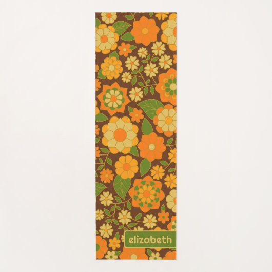Trendy Retro Floral Pattern Custom name block Yogamat (Voorkant)