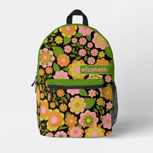 Trendy Retro Floral Pattern met name block Bedrukte Rugzak (Voorkant)