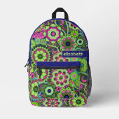 Trendy Retro Floral Pattern met name block Bedrukte Rugzak (Voorkant)