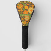 Trendy Retro Floral Pattern met name block Golfheadcover (Voorkant)