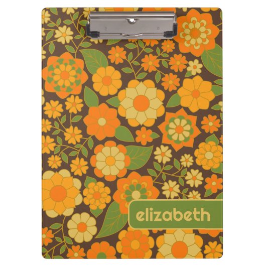Trendy Retro Floral Pattern met name block Klembord (Voorkant)