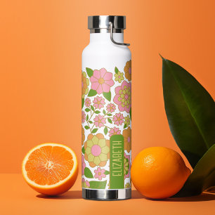 Trendy Retro Floral Pattern met name block Waterfles