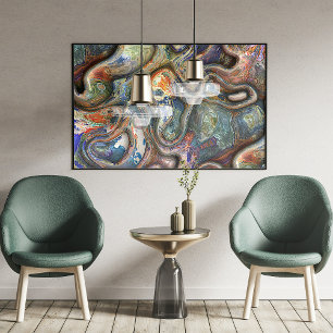 Trendy Retro Futuristische Marmeren Golven Kunstpa Poster