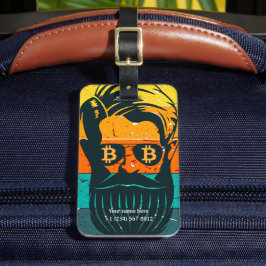 Trendy Retro gepersonaliseerde Bitcoin Eyes Bearde Bagagelabel