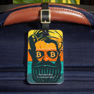Trendy Retro gepersonaliseerde Bitcoin Eyes Bearde Bagagelabel