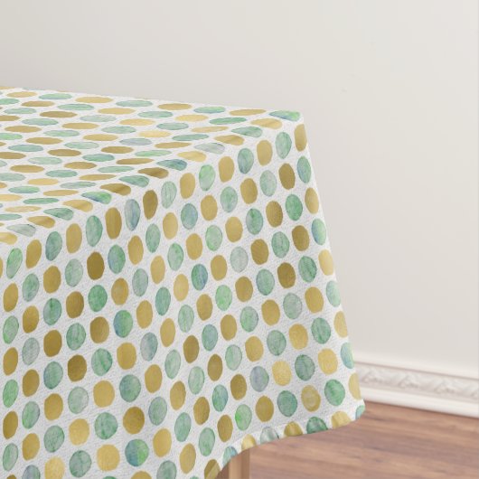Trendy Retro Gold Blauwgroen Dot Pattern Tafelkleed (Voorbeeld)