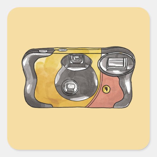 Trendy retro leuke wegwerpcamera vierkante sticker (Voorkant)
