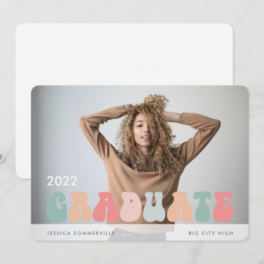Trendy Retro Pastel Kleurrijke Foto Afstudeerfeest Aankondiging (Voorkant / Achterkant)