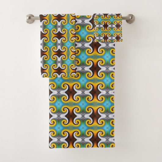 Trendy retro patroon in geel, blauw, bruin, wit bad handdoek (Insitu)
