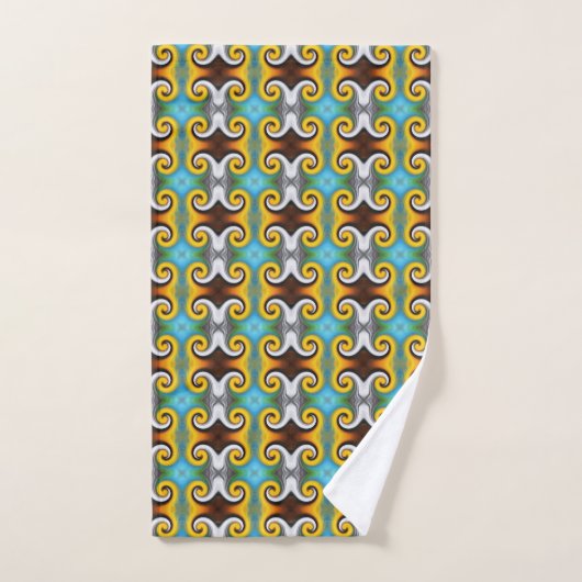 Trendy retro patroon in geel, blauw, bruin, wit bad handdoek (Handdoek)