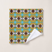 Trendy retro patroon in geel, blauw, bruin, wit bad handdoek (Wasdoekje)