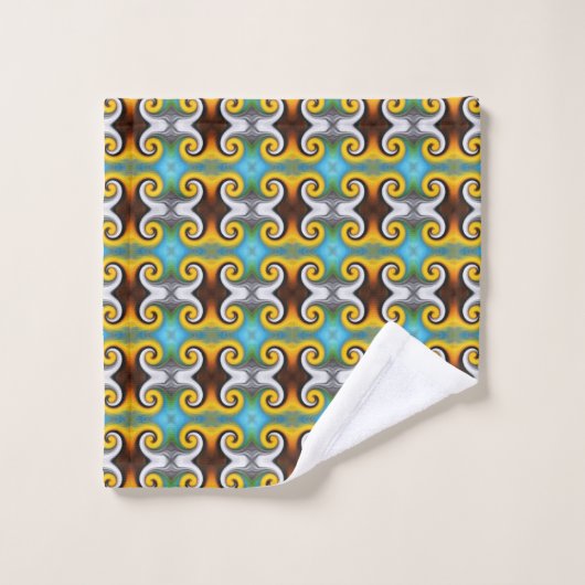 Trendy retro patroon in geel, blauw, bruin, wit bad handdoek (Wasdoekje)