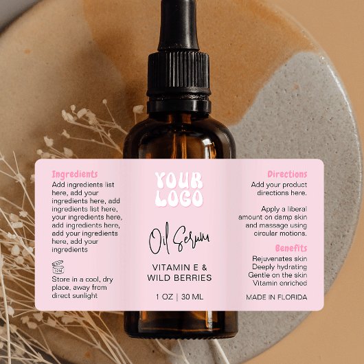 Trendy Retro Pink 1 OZ 30ml Dropper Bottle Etiket