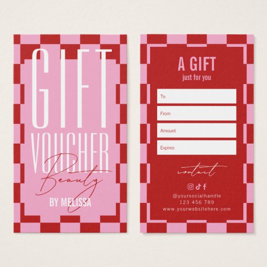 Trendy Retro Pink & Red Spa Salon Gift Voucher (Devant & derrière)