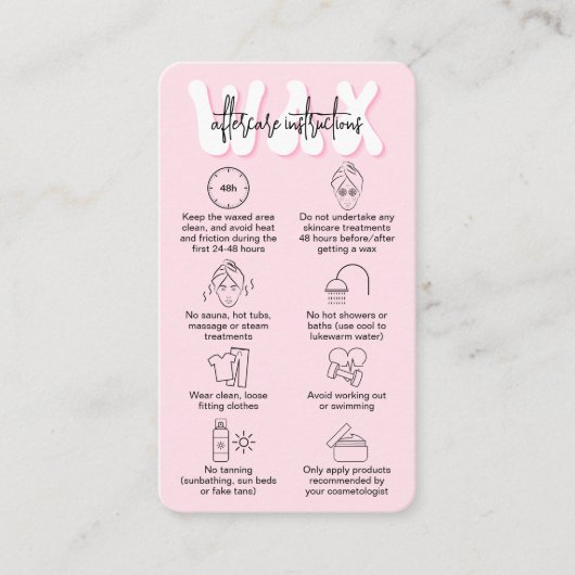 Trendy Retro Roze Moderne Salon Waxing Aftercare Visitekaartje (Voorkant)