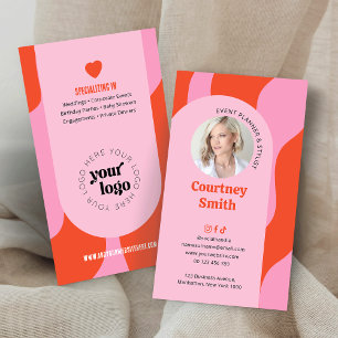 Trendy Retro Roze & Rood Event Planner Logo Foto Visitekaartje
