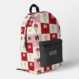 Trendy Retro Schaakbord Bloem Motief Persoonlijke Bedrukte Rugzak