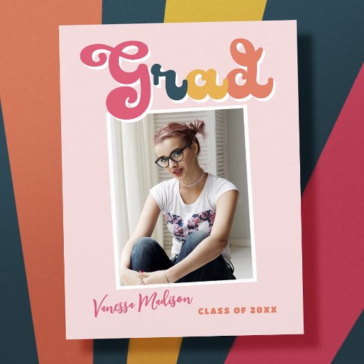 Trendy Retro Style Afstuderen 1 Foto Briefkaart