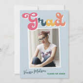 Trendy Retro Style Blue  Boho Photo Afstudeerder Aankondiging (Voorkant)