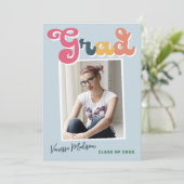 Trendy Retro Style Blue  Boho Photo Afstudeerder Aankondiging (Staand voorkant)