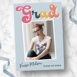 Trendy Retro Style Blue Boho Photo Afstudeerder Aankondiging