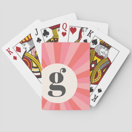 Trendy retro sunburst minimaal monogram roze crème pokerkaarten (Achterkant)