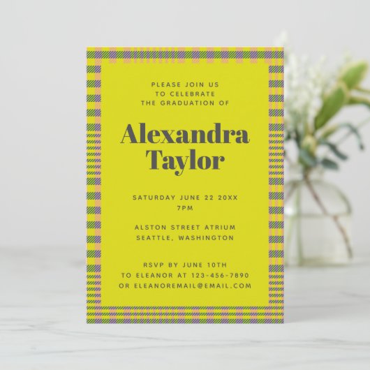 Trendy Retro Yellow Pset Pattern Afstuderen Kaart (Staand voorkant)