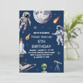 Trendy Rocket Ship Space Planet Galaxy Verjaardag Kaart (Staand voorkant)