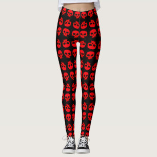 Trendy rode grunge schedels op zwarte Leggings