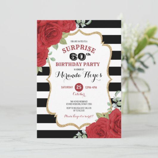 Trendy rode rozen 60e verrassingsverjaardag kaart (Staand voorkant)