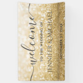 Trendy romantische gouden glitterbruiloft spandoek (Verticaal)