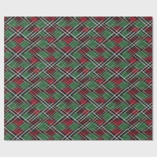 Trendy rood en groen kerstplakpatroon cadeaupapier (Vlak)