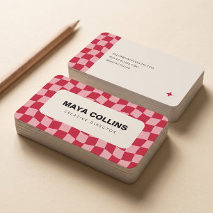 Trendy rood roze golvend schaakbord visitekaartje