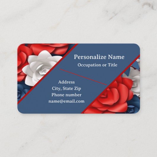 Trendy Rood Wit Blauw Bloemen Floral Design USA Visitekaartje (Voorkant)