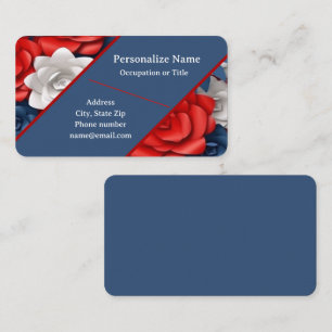 Trendy Rood Wit Blauw Bloemen Floral Design USA Visitekaartje