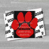 Trendy rood & zwart Afstuderen Pawprint Clear Acryl Uitnodigingen