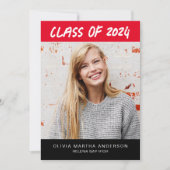 Trendy Rood Zwart Foto's Afstuderen Kaart (Voorkant)