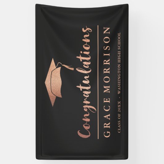 Trendy Roos Gold Black Gefeliciteerd Afstuderen Spandoek (Verticaal)