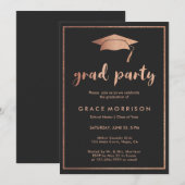 Trendy Roos Gold Black Graduparty Invitation Kaart (Voorkant / Achterkant)