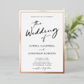 Trendy Roos Gold Calligraphy Script Weddending Folie Uitnodiging (Staand Voorkant)