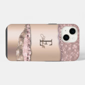 Trendy Roos Gold Diamonds Glitter Monogram iPhone Hoesje (Achterkant horizontaal)